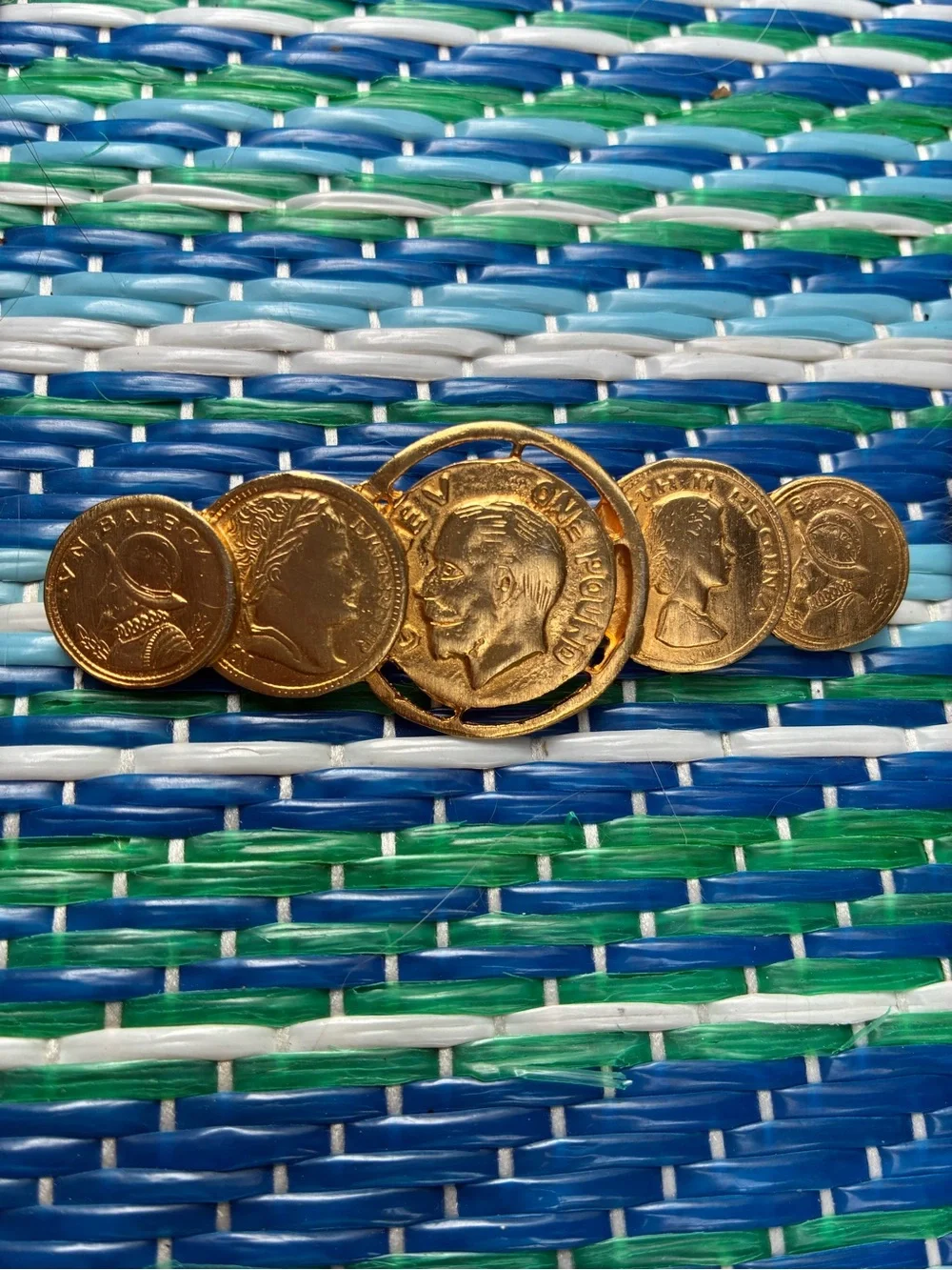 Gold Coin Motif Link Brooch - Women's Jewelry